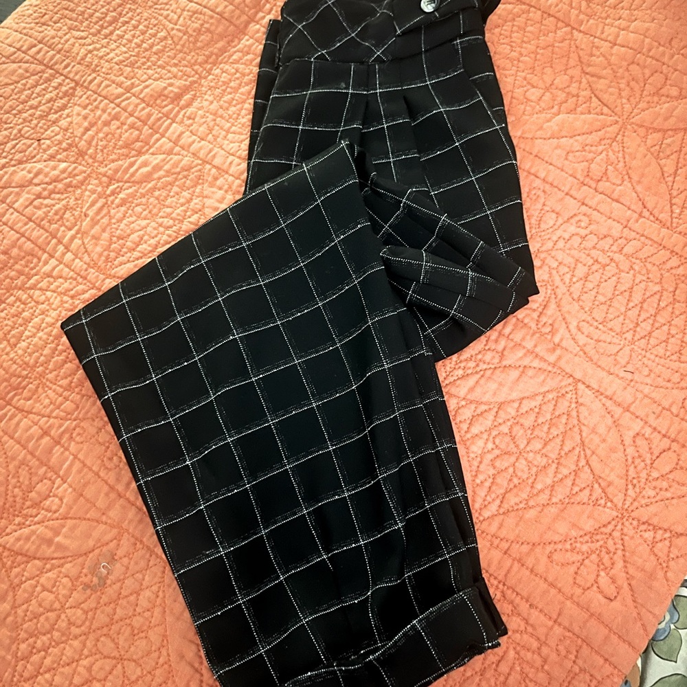 Topshop Sz 4 highwaisted plaid double pleated paper bag ankle pants
